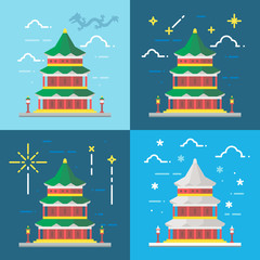 Flat design 4 styles of summer palace Beijing China