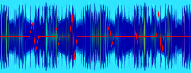 Heratbeet red line on turquoise electrocardiogram screen.