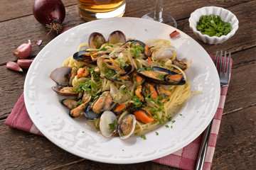 Spaghetti with clams mussels and clams