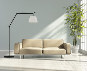 Living room with a beige sofa by the window © Michael