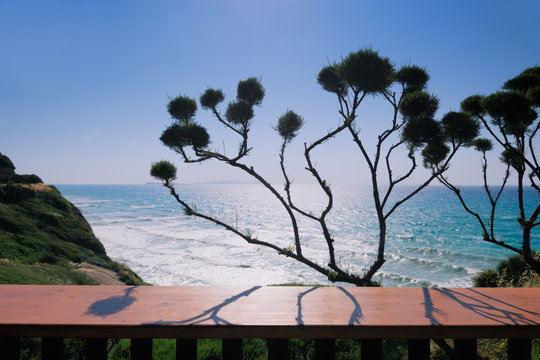 Cafe on Logas Sunset beach, Perulades, Corfu island, Greece