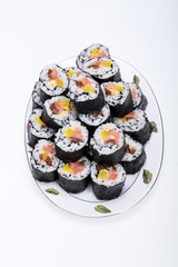  sushi fresh maki rolls isolated on white background
