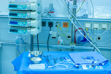 Different surgical instruments and devices in the operating room, anesthesia 