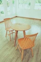 wooden chair, table in a room with filter effect retro vintage style