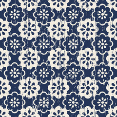 Seamless vintage worn out cute blue flower pattern background.
