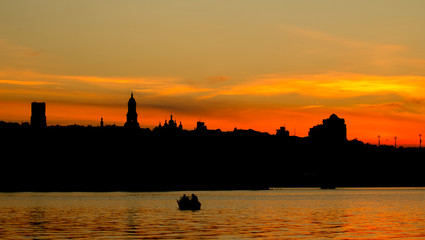 Beautiful Kiev skyline at sunset, Ukraine