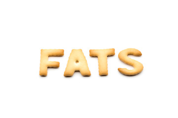 Word fats biscuit isolated on white background