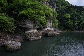Fototapeta na wymiar Volcanic rock formations in Shimogo, Fukushima Prefecture, Japan