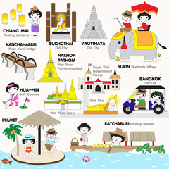 Fototapeta premium Thailand Nationwide Tourist Attractions illustration set