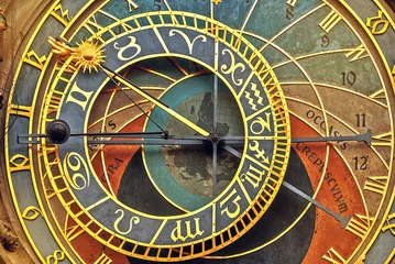 Gordijnen Front View Detail of Prague Astronomical Clock © Bits and Splits