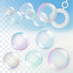 Soap bubbles with transparency, vector design element set