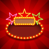 Retro poster with neon stars and lights