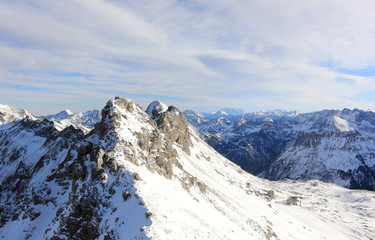 The Nebelhorn Mountain in winter. Alps, Germany.