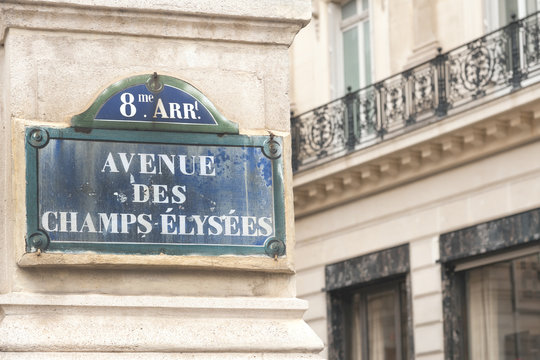 Avenue des Champs-&Eacute;lys&eacute;es sign on the famous street in Paris
