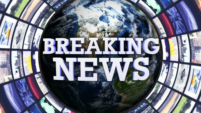 BREAKING NEWS Text. Earth and Monitors Tunnel, LOOP