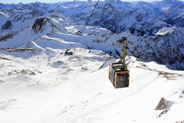 Nebelhorn cable car in winter. The Alps, Germany. 