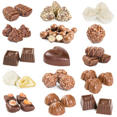 Set of chocolate candies isolated on white background