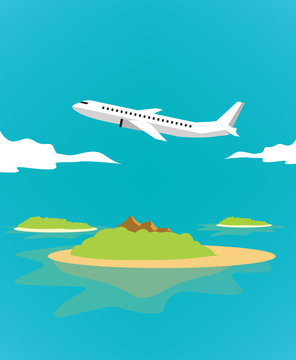 Plane over the tropical island.  flat design elements. vector
