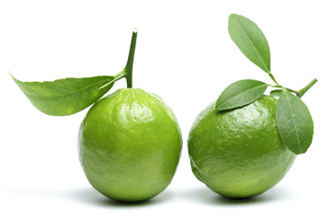  Limes with leaves isolated on white background