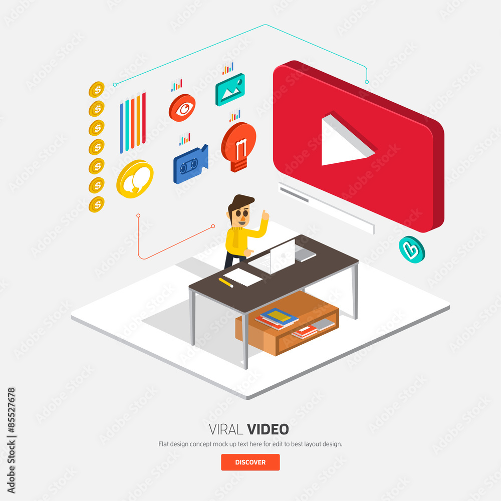 Poster isometric flat design on table business concept working process. vector illustrate.