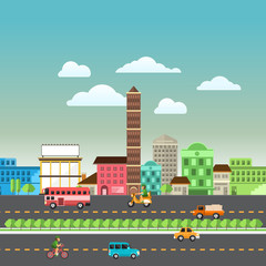 Obraz premium Flat design concept city landscape have sky, tree, road, and building.Vector illustrate. 
