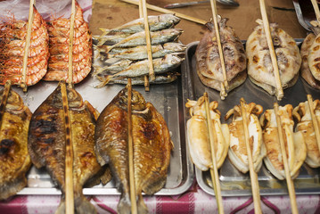 asian grilled barbecued seafood in kep market cambodia