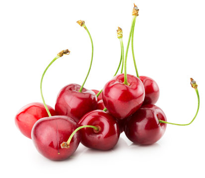 ripe cherries isolated on the white background