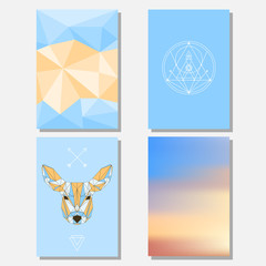 Bright blue and beige set with geometric deer and polygonal back