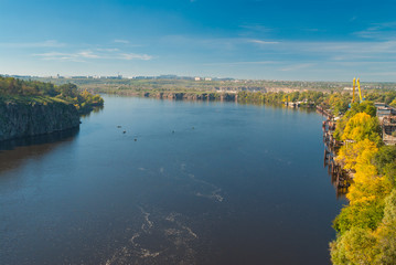 Fototapeta na wymiar Riverside of the Dnepr River in Zaporizhia city, Ukraine
