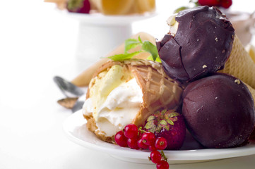ice cream conewith fresh berries