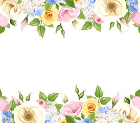 Horizontal seamless background with colorful flowers. Vector.