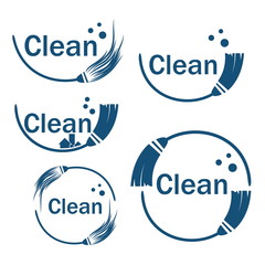 set of cleaning icons with mop