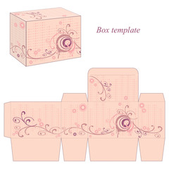 Box template with abstract flowers and wavy lines