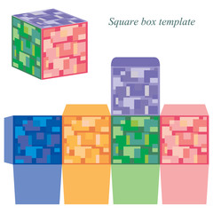 Colorful square box template with lid