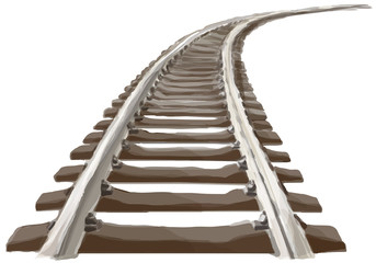 Curved endless Train track.Perspective view of Curved Train track. Color version. 