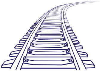 Curved endless Train track. Sketch of Curved Train track. Outlines. 
