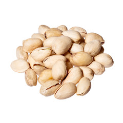 Pistachios heap isolated on white background.