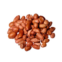 Peeled salted peanuts isolated on white background.