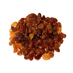 Pile of raisins isolated on white.