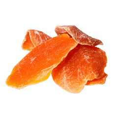 Dry mango pile against white background.