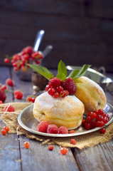 Morning breakfast with mini donuts and berries
