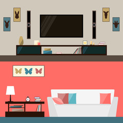 illustration in trendy flat style with room interior for design