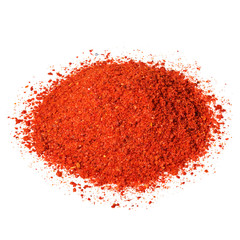 Powdered pimienta roja red pepper pile isolated on white.