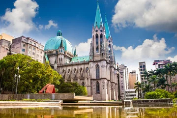 Tableaux ronds sur aluminium brossé Monument Se Cathedral in Sao Paulo, Brazil.