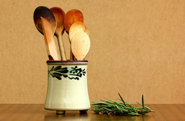 Wooden cooking utensils.