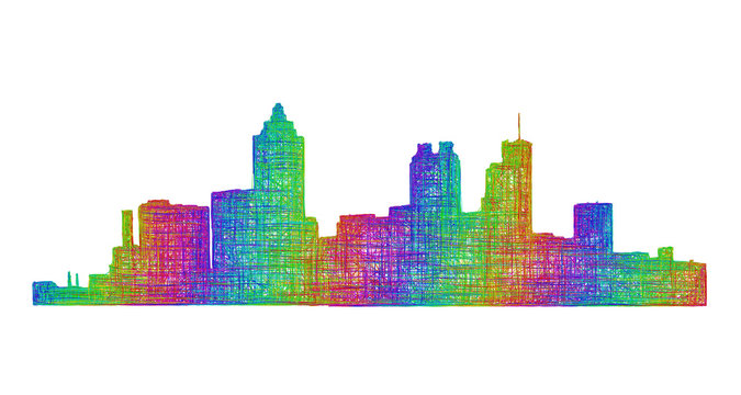 Atlanta city skyline silhouette - multicolor line art