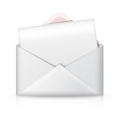 Blank realistic vector white opened envelope and postcard for