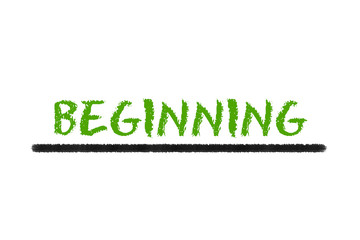 beginning green script on a white background