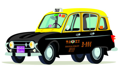 Caricatura Renault 4 colombia negro yamarillo vista frontal y lateral