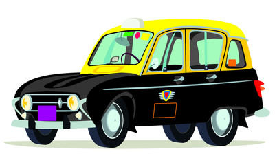 Caricatura Renault 4 colombia negro yamarillo vista frontal y lateral